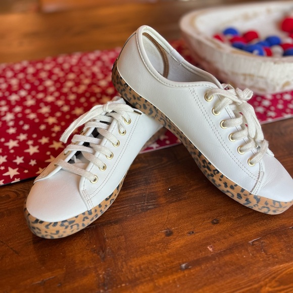 Keds Shoes - Keds White Sneakers with Leopard Print Sole